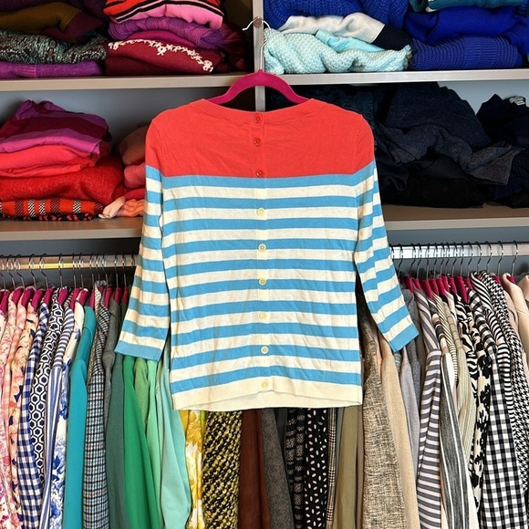 Talbots coral & white/blue striped 3/4 quarter length sleeve sweater size XS - Picture 3 of 3